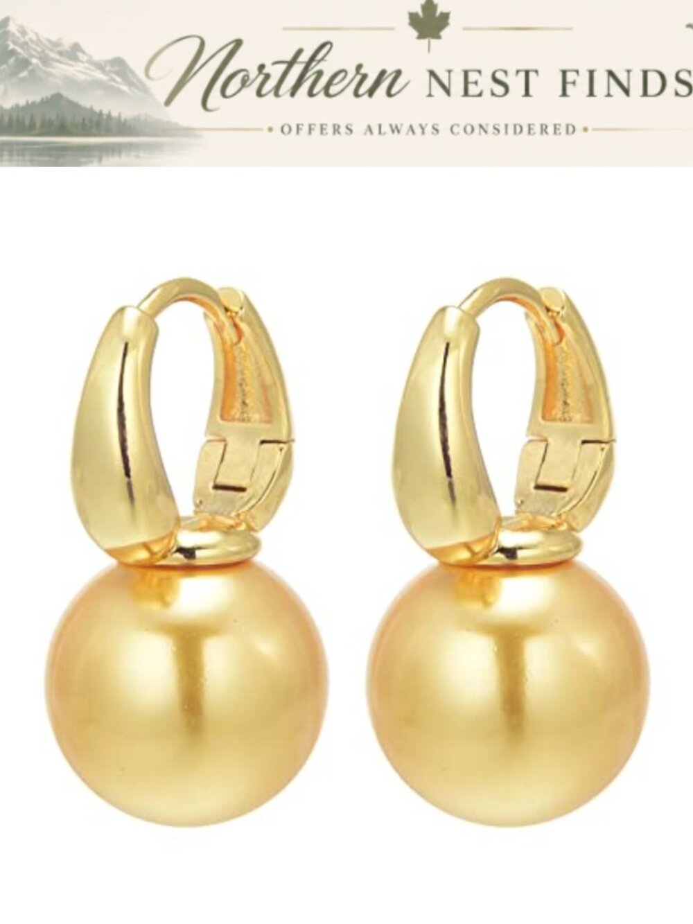14mm Pearl Drop Earrings 925 Sterling Silver 14K Gold Plated Hoop Clasp Dangle